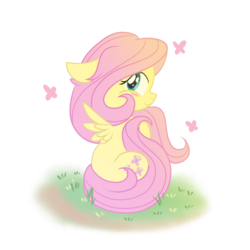 Size: 2500x2500 | Tagged: safe, artist:xwhitedreamsx, fluttershy, g4, blushing, cute, female, grass, high res, looking at you, shyabetes, simple background, smiling, solo, stupid sexy fluttershy, transparent background