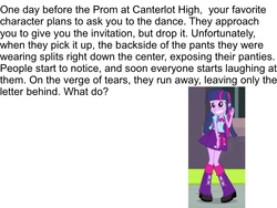 Size: 759x571 | Tagged: safe, twilight sparkle, equestria girls, g4, bronybait, humiliation, meme, prom, text, what do