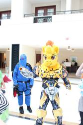 Size: 640x960 | Tagged: safe, spitfire, g4, bumblebee (transformers), cobra commander, cosplay, fursuit head, g.i. joe, irl, katsucon, photo, ponysuit, transformers, wat