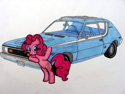 Size: 1024x768 | Tagged: safe, artist:patridam, pinkie pie, g4, amc, amc gremlin, car, female, gremlin, solo, traditional art