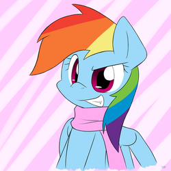 Size: 600x600 | Tagged: safe, artist:yoshimaru, rainbow dash, g4, clothes, cute, dashabetes, female, scarf, solo