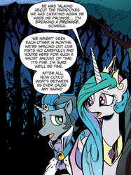 Size: 736x985 | Tagged: safe, idw, official comic, king sombra, princess celestia, alicorn, pony, unicorn, friendship is magic #19, g4, spoiler:comic, comic, good king sombra, mirror universe, panel, speech bubble, text