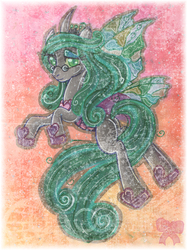 Size: 760x1016 | Tagged: safe, artist:kawaii-desudesu, queen chrysalis, changeling, changeling queen, g4, crown, female, jewelry, mirror universe, regalia, reversalis, solo, traditional art