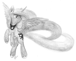 Size: 2672x2136 | Tagged: safe, artist:goldnretriever, princess luna, g4, female, high res, monochrome, solo, traditional art