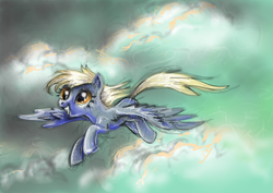 Size: 4092x2893 | Tagged: safe, artist:drawirm, derpy hooves, pegasus, pony, g4, cloud, cloudy, female, flying, mare, solo