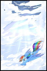 Size: 3100x4600 | Tagged: safe, artist:xwhitedreamsx, rainbow dash, pegasus, pony, g4, cloud, female, flying, mare, signature, sky, solo, spread wings, underhoof, wings