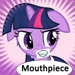 Size: 1024x1024 | Tagged: safe, artist:dtkraus, twilight sparkle, derpibooru, g4, annoyed, floppy ears, frown, meta, mouthpiece, spoilered image joke