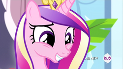 Size: 1920x1080 | Tagged: safe, screencap, princess cadance, alicorn, pony, equestria games (episode), g4, female, grin, hub logo, mare, solo, teeth