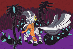 Size: 2491x1660 | Tagged: safe, artist:registered111, zecora, zebra, g4, alternate hairstyle, alternate universe, black vine, corrupted, female, solo