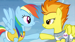 Size: 1920x1080 | Tagged: safe, screencap, rainbow dash, spitfire, equestria games, g4, hub logo, the equestria games