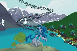 Size: 2000x1332 | Tagged: safe, artist:drewq123, oc, oc only, oc:queen volucris, changeling, changeling queen, bronycan, bronycan 2014, changeling queen oc, female, ice changeling, invasion, rocky mountains