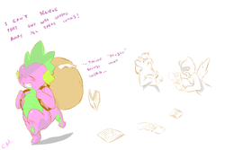 Size: 1280x853 | Tagged: safe, artist:cold-blooded-twilight, spike, dragon, pony, g4, backpack, blushing, comic, dialogue, doujin, eyes closed, grin, happy, male, oblivious, open mouth, porn, shock, smiling, spread wings, surprised, tail, underfoot, walking, wingboner, wings