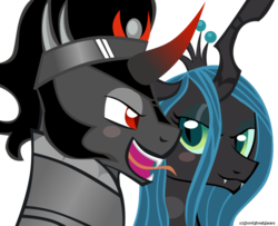 Size: 800x650 | Tagged: dead source, safe, artist:sketch-shepherd, king sombra, queen chrysalis, changeling, changeling queen, pony, umbrum, g4, antagonist, duo, female, licking, male, ship:chrysombra, shipping, simple background, transparent background, unholy matrimony