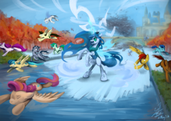 Size: 2480x1753 | Tagged: safe, artist:chirpy-chi, oc, oc only, oc:queen volucris, changeling, changeling queen, bronycan, changeling queen oc, female, ice changeling, invasion, rideau canal