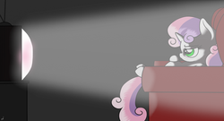 Size: 1024x555 | Tagged: safe, artist:arcuswind, sweetie belle, g4, chair, female, glowing, solo, television