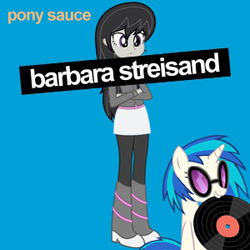 Size: 300x300 | Tagged: safe, dj pon-3, octavia melody, vinyl scratch, equestria girls, g4, album, album cover, barbra streisand, duck sauce, pony sauce, record