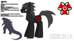 Size: 3264x1840 | Tagged: safe, artist:mp3fimmusic, kaiju, kaiju pony, atom, godzilla, godzilla (series), godzilla 2014, ionizing radiation warning symbol, ponified, radioactive, simple background, transparent background