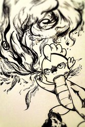 Size: 862x1280 | Tagged: safe, artist:percy, spike, equestria games, g4, fire, male, pen and ink, psychic powers, psychic spike, pyrokinesis, solo, the equestria games, traditional art