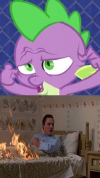 Size: 505x893 | Tagged: safe, spike, dragon, human, equestria games (episode), g4, christopher walken, fire, irl, irl human, photo, pstandard psychic pstance, psychic powers, psychic spike, the dead zone