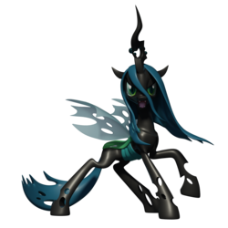 Size: 1440x1440 | Tagged: safe, artist:clawed-nyasu, queen chrysalis, changeling, changeling queen, g4, 3d, 3d model, fangs, female, model, simple background, solo, transparent background