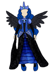 Size: 600x800 | Tagged: safe, artist:cometthemicroraptor, nightmare moon, princess luna, g4, clothes, dress, female, mannequin, simple background, solo