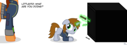 Size: 8000x2805 | Tagged: safe, artist:starlessnight22, oc, oc only, oc:littlepip, oc:littlepip's mother, pony, unicorn, fallout equestria, blank flank, clothes, cute, fallout, fanfic, fanfic art, female, filly, filly littlepip, floppy ears, glowing horn, hooves, horn, jumpsuit, levitation, littlepip's mother, lockpicking, magic, mare, ocbetes, pipabetes, pipbuck, safe (object), show accurate, simple background, telekinesis, transparent background, vault suit