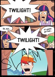 Size: 755x1057 | Tagged: safe, artist:afroquackster, rainbow dash, spike, twilight sparkle, human, g4, comic, humanized, it's not equestria anymore, pony to human, ponytail, transformation