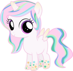 Size: 6834x6585 | Tagged: safe, artist:serenawyr, princess celestia, pony, g4, absurd resolution, cewestia, female, filly, looking at you, rainbow power, rainbow power-ified, simple background, smiling, solo, transparent background, vector, wingding eyes