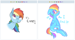 Size: 515x276 | Tagged: safe, rainbow dash, derpibooru, g4, cute, dashabetes, exploitable meme, juxtaposition, juxtaposition win, meme, meta