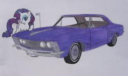 Size: 919x547 | Tagged: safe, artist:patridam, rarity, g4, buick, buick riviera, car, female, solo, traditional art