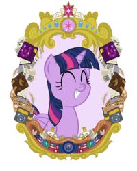 Size: 4800x6000 | Tagged: safe, artist:template93, pinkie pie, twilight sparkle, oc, alicorn, pony, g4, absurd resolution, book, element of magic, female, frame, mare, portrait, scroll, solo, twilight sparkle (alicorn)