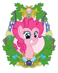 Size: 4800x6000 | Tagged: safe, artist:template93, gummy, pinkie pie, alligator, earth pony, pony, g4, absurd resolution, cupcake, element of laughter, female, frame, party cannon, portrait, simple background, solo, streamers, transparent background