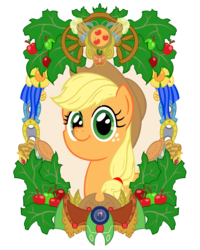 Size: 4800x6000 | Tagged: safe, artist:template93, applejack, g4, absurd resolution, apple, apple fritter (food), cider, clothes, dress, element of honesty, female, frame, gala dress, pie, portrait, simple background, solo, transparent background