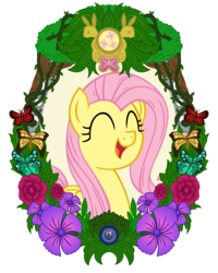 Size: 4800x6000 | Tagged: safe, artist:template93, angel bunny, fluttershy, butterfly, rabbit, g4, absurd resolution, element of kindness, female, flower, frame, portrait, simple background, solo, transparent background