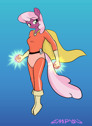 Size: 500x683 | Tagged: safe, artist:empyu, cheerilee, earth pony, anthro, g4, 30 minute art challenge, breasts, busty cheerilee, female, gradient background, solo, superhero