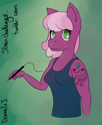 Size: 550x675 | Tagged: safe, artist:dennelx3, cheerilee, earth pony, anthro, g4, 30 minute art challenge, bust, female, looking at you, solo, tattoo