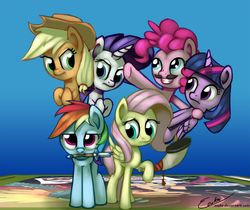 Size: 1250x1050 | Tagged: safe, artist:esuka, applejack, fluttershy, pinkie pie, rainbow dash, rarity, twilight sparkle, alicorn, pony, g4, trade ya!, daring do and the sapphire statue, fake moustache, female, mane six, mare, twilight sparkle (alicorn)