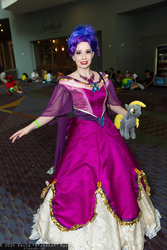 Size: 1365x2048 | Tagged: safe, artist:dtjaaaam, derpy hooves, rarity, human, g4, 2014, clothes, convention, cosplay, dress, gala dress, irl, irl human, megacon, necklace, photo, plushie, solo