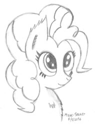 Size: 778x1026 | Tagged: safe, artist:mane-shaker, pinkie pie, g4, charcoal (medium), female, looking up, monochrome, solo, traditional art