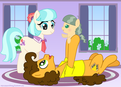 Size: 2020x1460 | Tagged: dead source, source needed, safe, artist:jaquelindreamz, cheese sandwich, coco pommel, oc, oc:silky smooth, earth pony, pony, g4, baby, baby pony, cheesecoco, female, filly, foal, male, offspring, parent:cheese sandwich, parent:coco pommel, parents:cheesecoco, shipping, straight