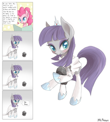 Size: 1200x1327 | Tagged: safe, artist:mlpanon, boulder (g4), maud pie, pinkie pie, g4, 4koma, blushing, cargo ship, clothes, comic, dialogue, dress, shipping, simple background, smiling, wedding, wedding dress, when she smiles, white background