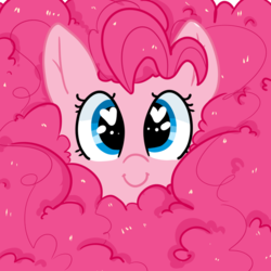 Size: 800x800 | Tagged: dead source, safe, artist:pegacornss, pinkie pie, g4, cute, diapinkes, female, fluffy, fluffy mane, heart, heart eyes, impossibly large mane, long mane, looking at you, mane frame, poofy mane, solo, wingding eyes