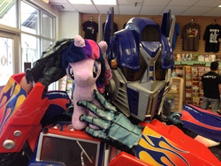 Size: 3264x2448 | Tagged: safe, twilight sparkle, g4, 4de, cosplay, free comic book day, high res, irl, optimus prime, photo, plushie, transformers
