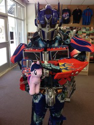 Size: 2448x3264 | Tagged: safe, twilight sparkle, g4, 4de, cosplay, free comic book day, high res, irl, optimus prime, photo, plushie, transformers