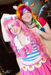 Size: 405x600 | Tagged: safe, pinkie pie, rainbow dash, human, g4, cosplay, irl, irl human, photo