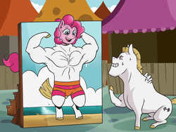 Size: 1280x960 | Tagged: safe, artist:raph13th, bulk biceps, pinkie pie, comic:built for power, g4, duo, smiling, sweat