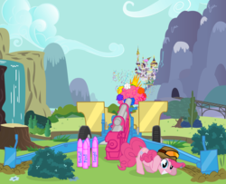 Size: 8000x6500 | Tagged: safe, artist:cheshiretwilight, pinkie pie, g4, absurd resolution, artillery, canterlot, female, helmet, howitzer, partillery, party cannon, solo