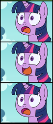 Size: 577x1333 | Tagged: safe, artist:madmax, edit, twilight sparkle, alicorn, pony, g4, inspiration manifestation, comic, cropped, faic, female, frown, happy, mare, open mouth, reaction image, smiling, solo, twilight sparkle (alicorn), varying degrees of want, wide eyes