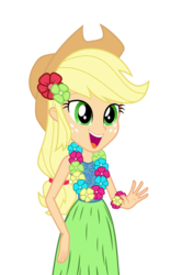 Size: 1744x2625 | Tagged: safe, artist:mohawgo, applejack, equestria girls, g4, my little pony equestria girls: rainbow rocks, clothes, female, grass skirt, hula, hulajack, lei, simple background, skirt, solo, transparent background, vector