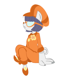 Size: 800x905 | Tagged: safe, artist:dbkit, rarity, diamond dog, g4, alternate hairstyle, bangs, bobcut, button, clothes, diamond dogified, female, flower, frown, glasses, hat, raridog, simple background, sitting, solo, species swap, transparent background, tumblr
